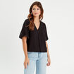 Blouse manches courtes brodée noir femme