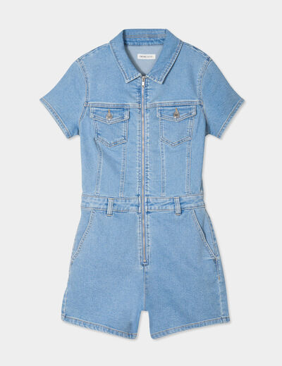 Combishort en jean denim bleach femme