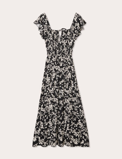 Robe longue évasée volants noir femme