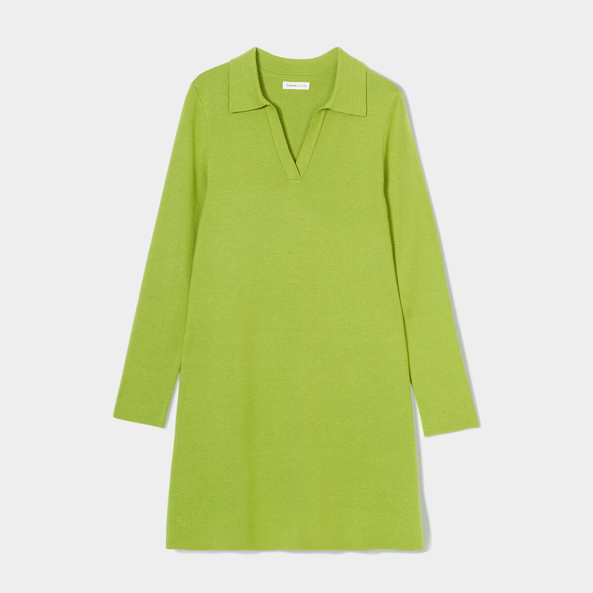 Robe pull droite col polo vert anis femme