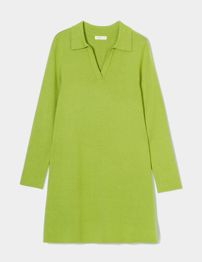 Robe pull droite col polo vert anis femme