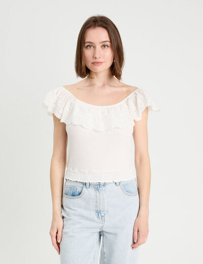 Top sans manches ecru femme