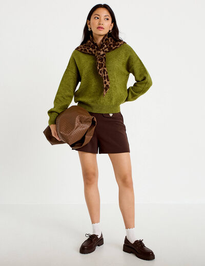Short stretch d&eacute;tails coeur marron fonc&eacute; femme