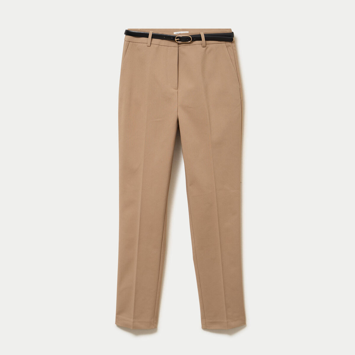 Pantalon cigarette ceintur&eacute; beige femme