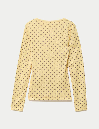 T-shirt ajust&eacute; col rond manches longues jaune clair femme