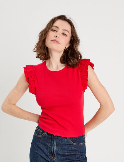 Débardeur avec volants rouge femme