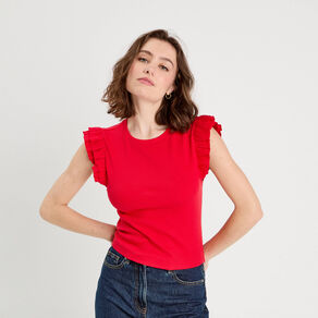 debardeur avec volants rouge femme Débardeur avec volants rouge femme