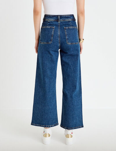 Jean wide leg cropped taille haute denim stone femme