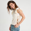 T-shirt brod&eacute; avec volants ecru femme
