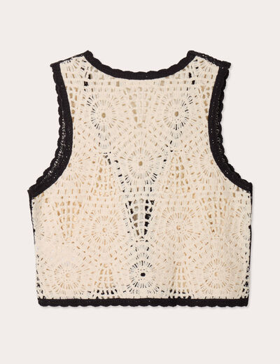 Gilet cropped effet croché beige femme