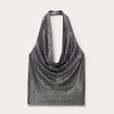 Top ajust&eacute; sans manches col b&eacute;nitier gris argent femme