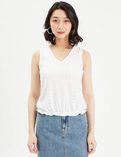 Débardeur broderie anglaise ecru femme