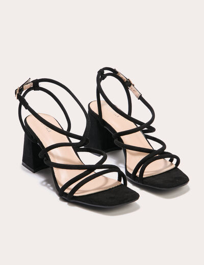 Sandales à talon aspect daim noir femme
