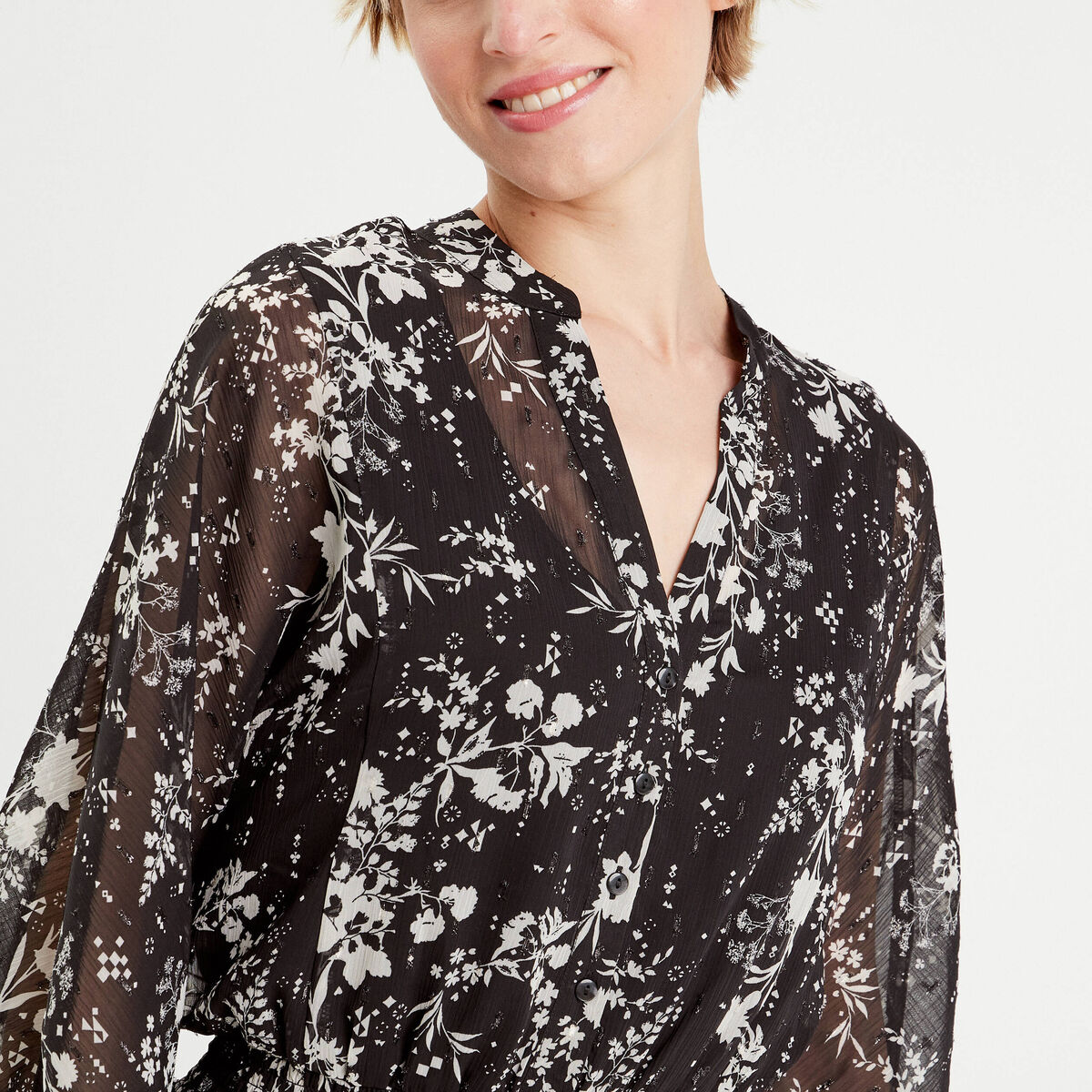 Robe évasée manches 3/4 noir femme