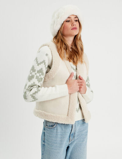 Veste sans manches ecru femme