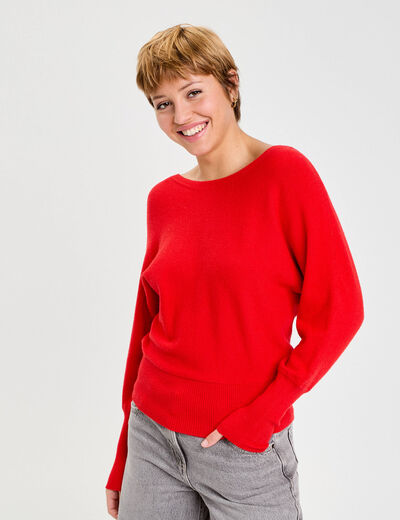 Pull manches chauves-souris rouge femme