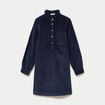 Robe droite velours col montant bleu marine femme
