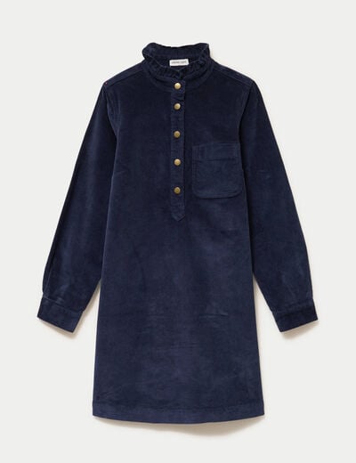 Robe droite velours col montant bleu marine femme