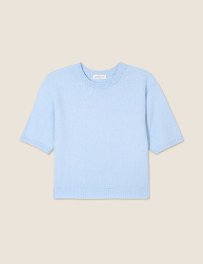 Pull manches courtes bleu ciel femme