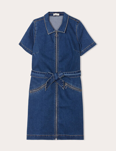 Robe droite en jean zippée denim stone femme