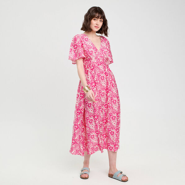Robe longue évasée rose fushia femme