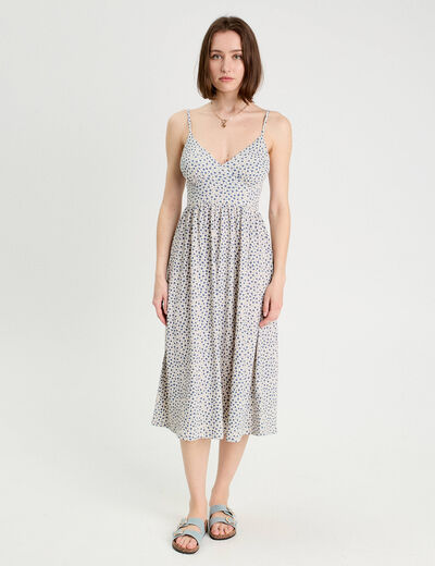 Robe longue évasée bretelles blanc femme