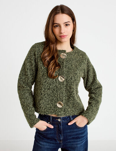 Veste effet polaire vert kaki femme