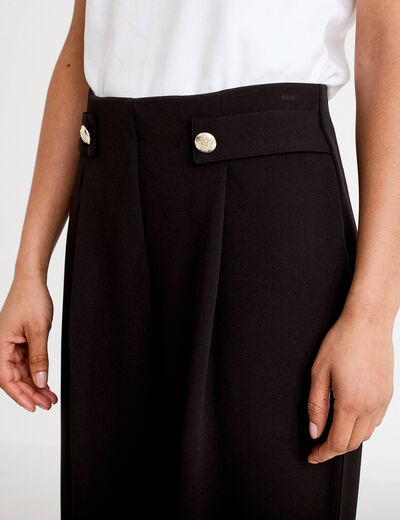 Pantalon large taille haute fluide noir femme