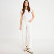 Jeans droit &agrave; revers denim blanc femme