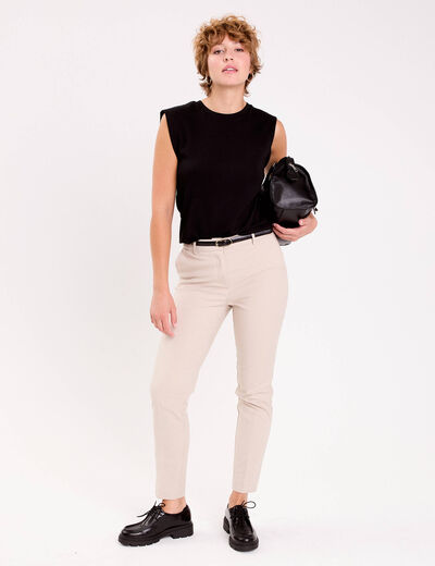 Pantalon cigarette ceintur&eacute; beige femme