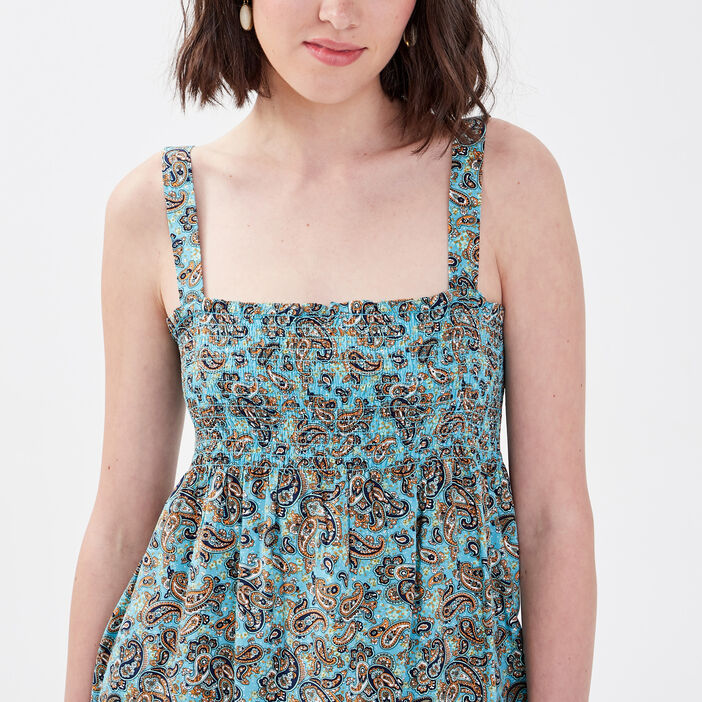 Blouse bretelles larges bleu canard femme