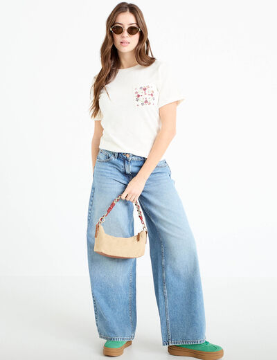 T-shirt col rond manches courtes ecru femme