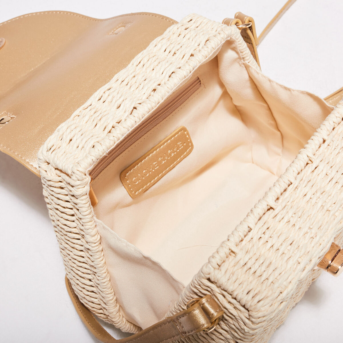 Sac arrondi en paille couleur or femme