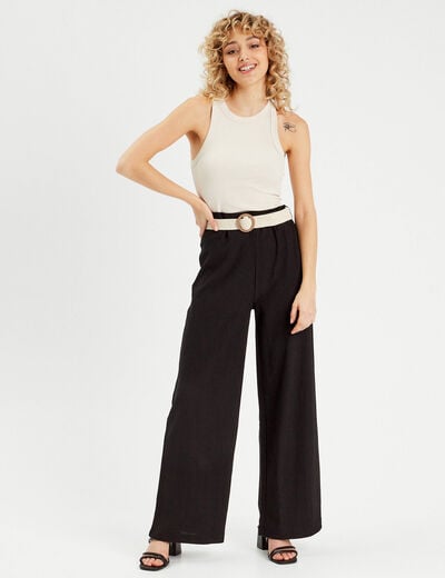 Pantalon large fluide ceinturé noir femme