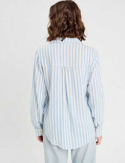 Chemise manches longues contenant du lin bleu femme