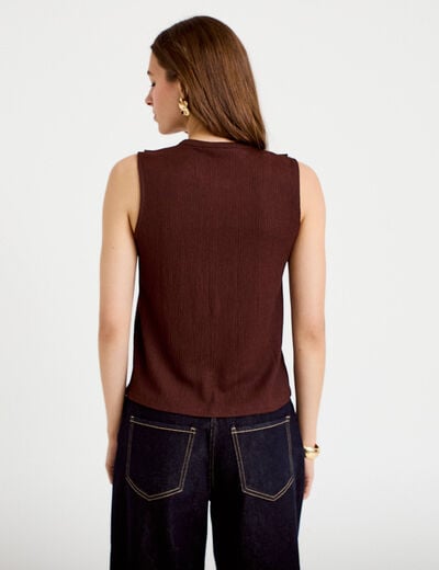 Blouse sans manches col v marron femme