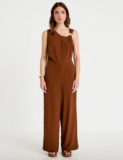 Combinaison large sans manches col rond marron femme