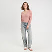 Pull ajouré manches longues rose pastel femme