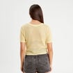 Pull manches courtes ajouré jaune moutarde femme