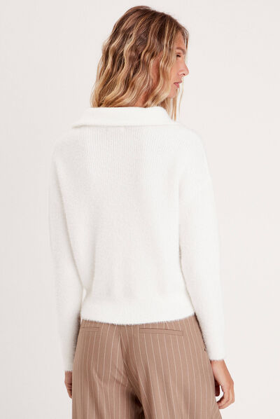 Pull col camionneur ecru femme