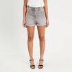 Short mom taille haute en jean denim gris femme