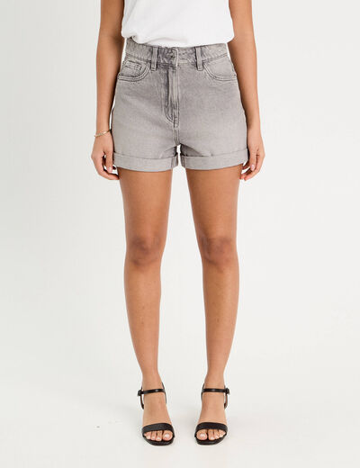 Short mom taille haute en jean denim gris femme