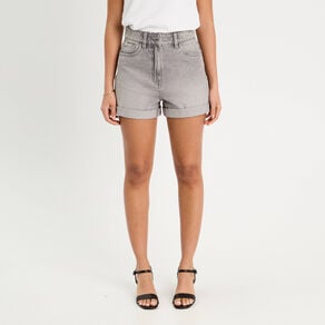 short mom taille haute en jean denim gris femme Short mom taille haute en jean denim gris femme