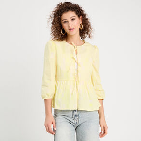 blouse manches 34 nouee jaune moutarde femme Blouse manches 3/4 nouée jaune moutarde femme