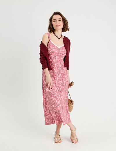 Robe longue évasée rose femme