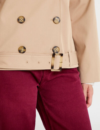 Trench droit manches longues beige femme