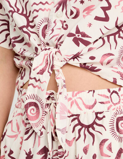 Chemise nouée manches courtes rose femme