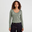 T-shirt manches longues vert kaki femme