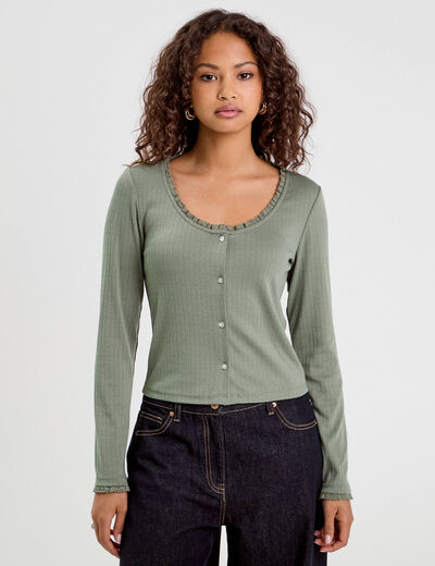 T-shirt manches longues vert kaki femme