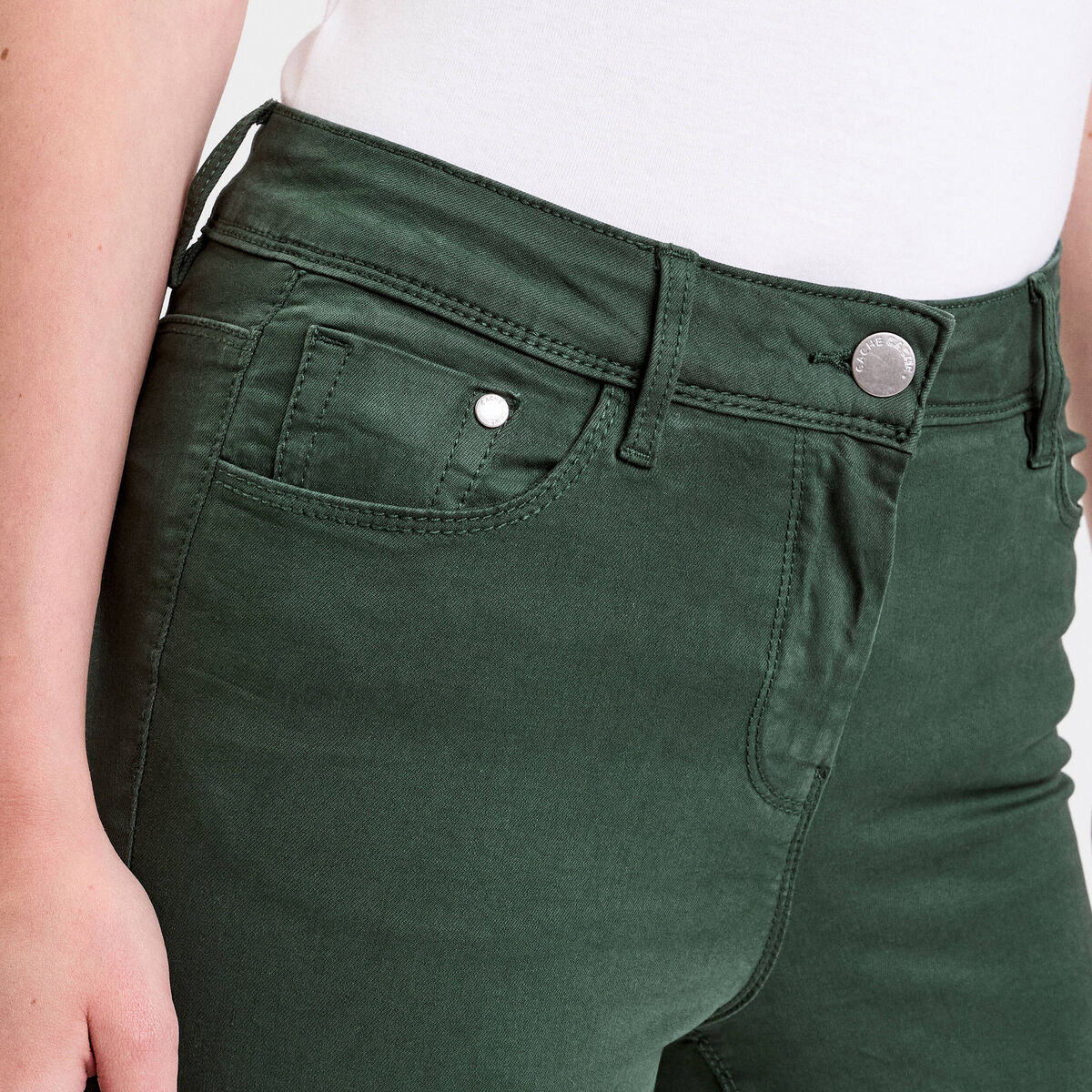 Jeans slim 5 poches vert foncé femme